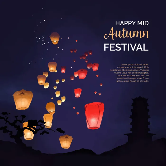 中秋快乐灯笼夜里背景ai矢量模版下载