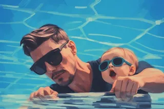 父子人物可爱游泳背景