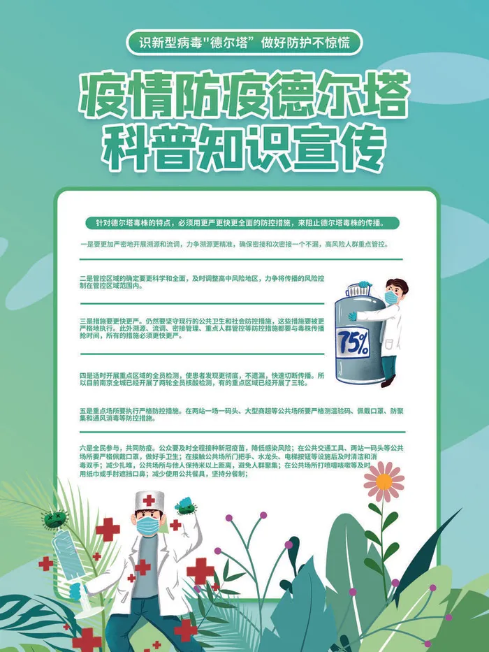 绿色清爽校园防疫德尔塔病毒健康海报psd模版下载