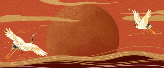 手绘简约红色国潮风展板背景