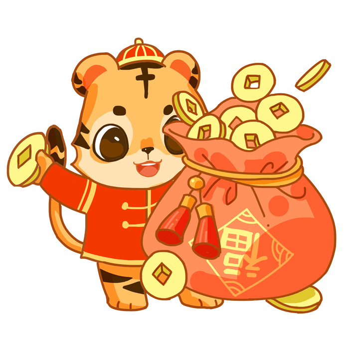 手绘2022虎年新年春节卡通老虎形象IP插画元素PSD设计素材图案psd模版下载