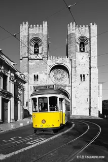 黑白建筑公交车艺术插画 黑白建筑公交车艺术插画