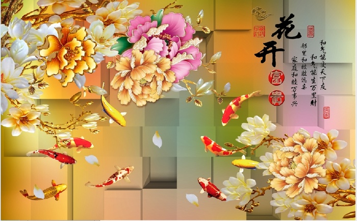 雕塑牡丹湖鱼群背景墙