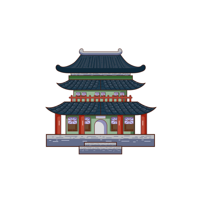 复古中国风国潮古建筑插画手绘高楼古塔AI素材亭子png免抠图