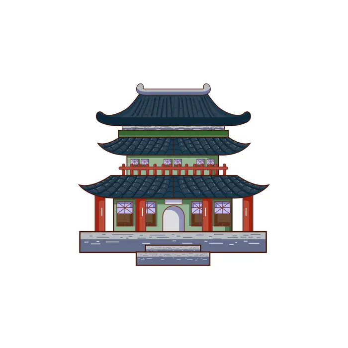复古中国风国潮古建筑插画手绘高楼古塔AI素材亭子png免抠图ai矢量模版下载