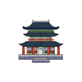 复古中国风国潮古建筑插画手绘高楼古塔AI素材亭子png免抠图