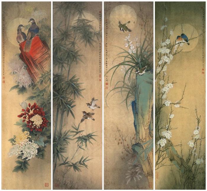 梅兰竹菊国画