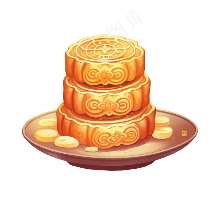 中秋月饼美食插画免抠(1024x1024)