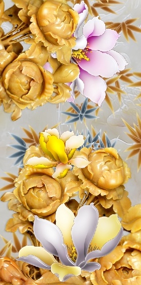 雕塑兰花牡丹花背景墙玄关