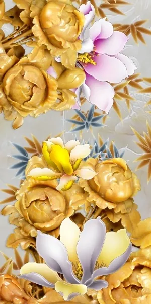 雕塑兰花牡丹花背景墙玄关