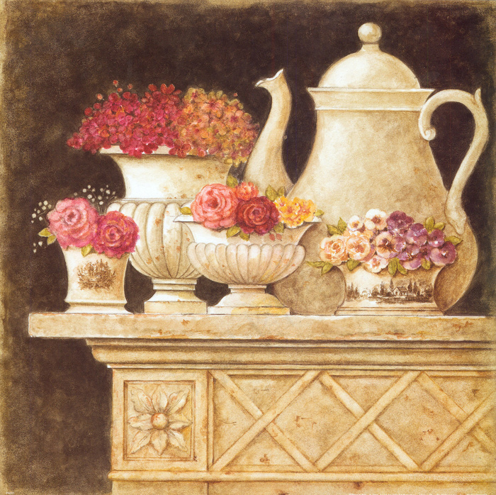 唯美花卉酒壶柜子艺术油画