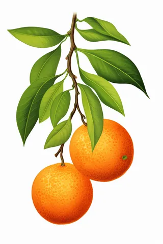 卡通插画树枝挂着的橘子橙子