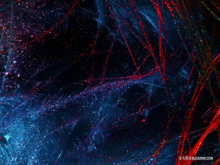 深蓝色红色毛发羽毛创意合成炫彩抽象背景