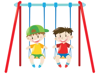 卡通小孩荡秋千