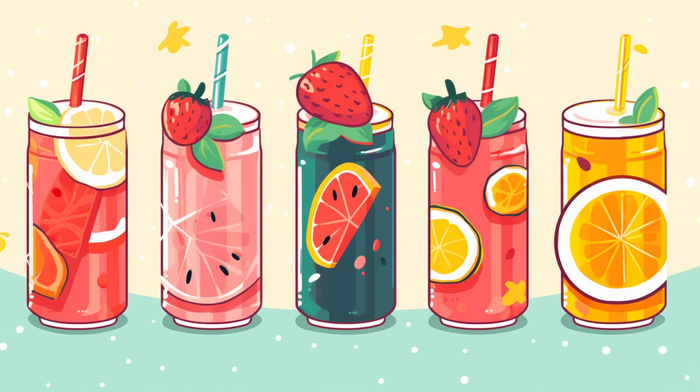 易拉罐水果汽水饮料卡通插画