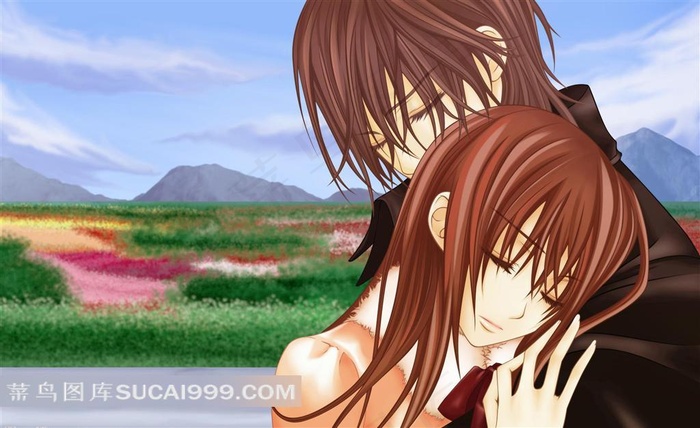 依偎的卡通情侣插画