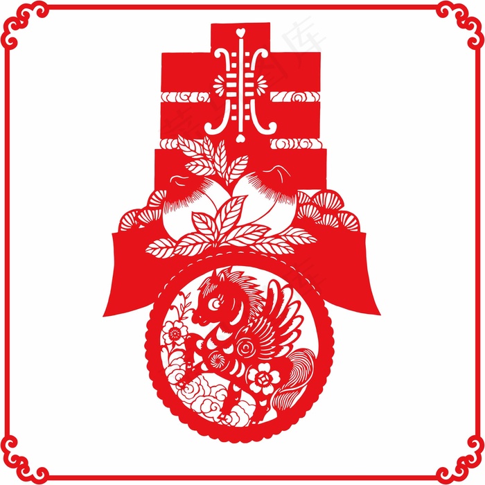 春节剪纸 剪纸风元素ai矢量模版下载