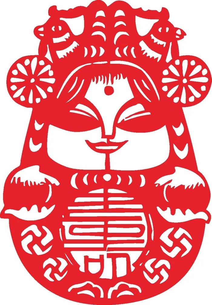 红色喜庆简约风春节窗花剪纸邮票吉祥如意恭喜发财喜鹊过年大吉娃娃矢量图cdr矢量模版下载