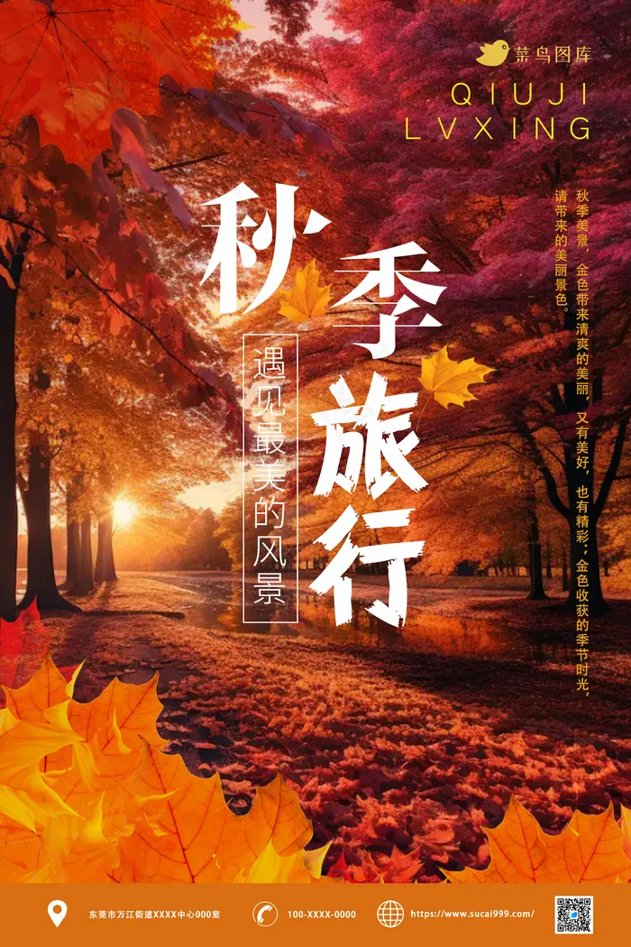 红色枫叶秋天，秋季，立秋，秋分海报psd模版下载