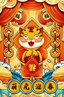 虎年中国风萌虎插画