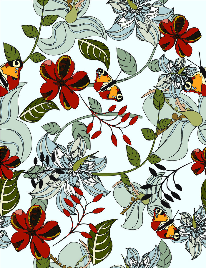 花卉唯美手绘花朵面料纹理手机壳布料面料印花服装矢量图案素材