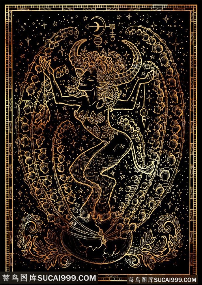 金色金属十二星座底纹背景图片