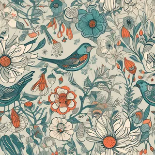 花鸟图，插画风格，无缝贴图，素材