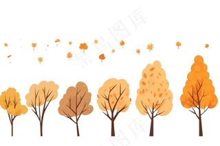 秋天大树黄叶卡通插画免抠