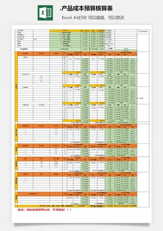 1.产品成本预算核算表