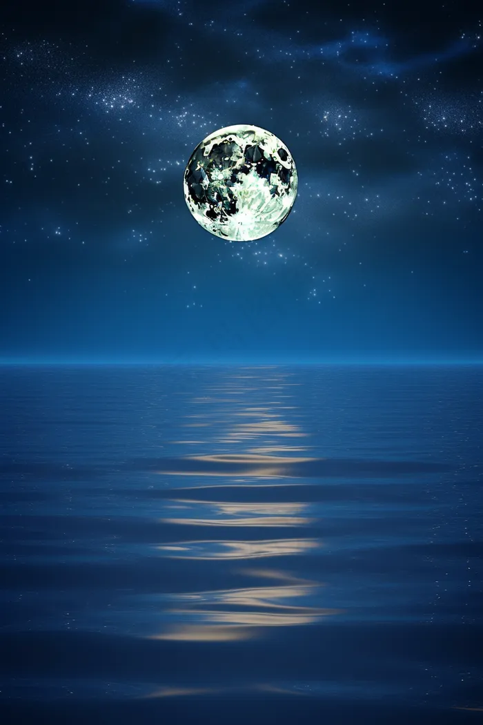 中秋月圆之夜海面倒映摄影图(2688x4032)