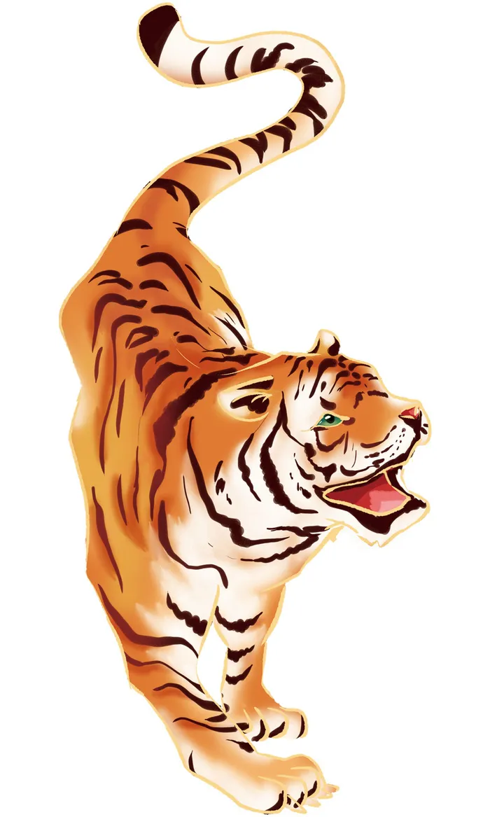 手绘国潮虎年卡通白虎老虎形象插画装饰元素PSD设计素材png免抠图psd模版下载