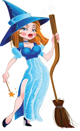 可爱卡通万圣节蓝色女巫