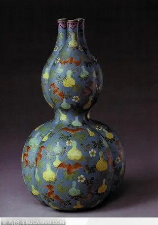 中华传统瓷器-青色的葫芦花纹花瓶