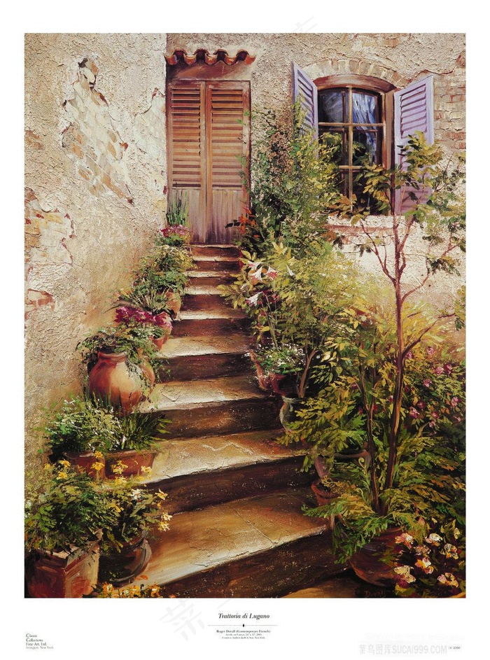 高清农房阶梯油画风景画