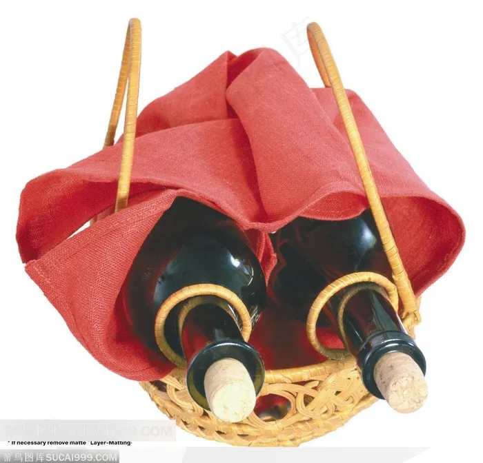 饮料特写-竹篮中的葡萄酒