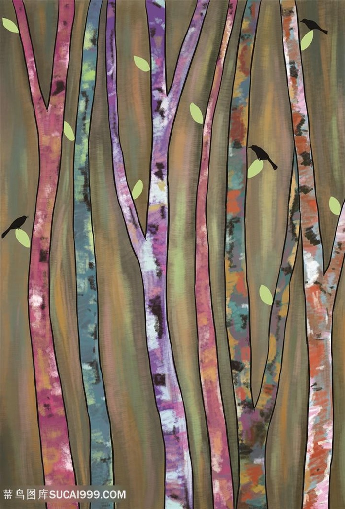 水彩树木高清装饰画