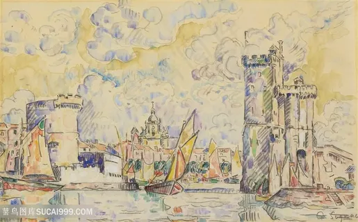 唯美湖畔港口唯美风景画装饰画