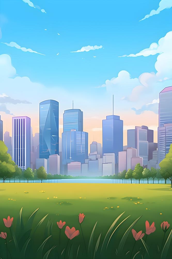 城市风光建筑草地背景