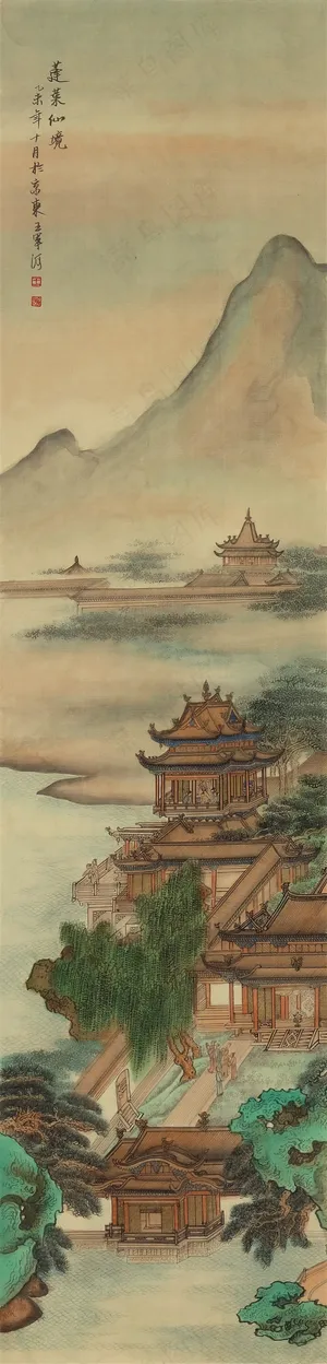 高清界画当代画家王军河绘制蓬莱仙境鬼脸皴仙山亭台楼阁古松树仿古 高清界画当代画家王军河绘制蓬莱仙境鬼脸皴仙山亭台楼阁古松树仿古