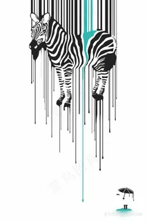 高清斑马插画装饰画