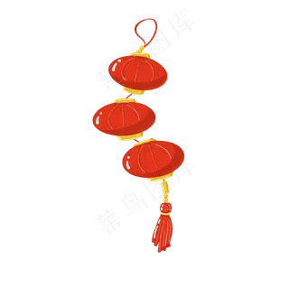 中国风 手绘 卡通元素 传统 复古红 灯笼装饰 PNG 免抠 