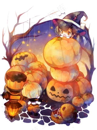 万圣节节日卡通素材南瓜小女孩