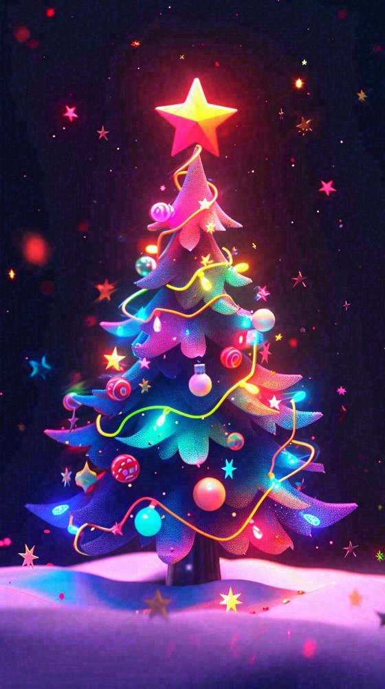 色彩缤纷圣诞树，暗黑彩色树，灯光闪耀