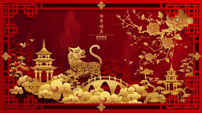 设计老虎虎年新年背景eps,ai矢量模版下载