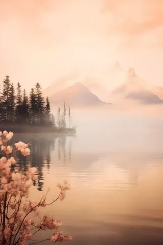 落日雪山云层河面背景