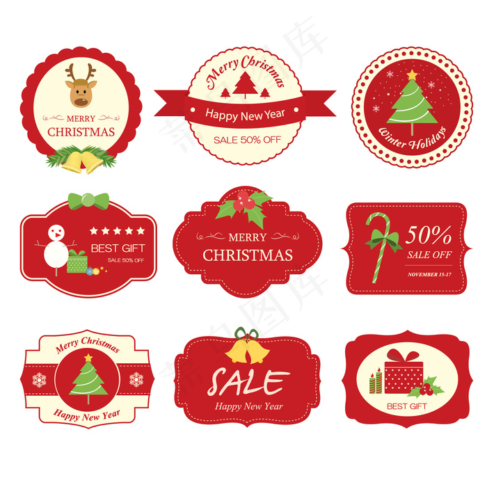 欧式圣诞促销打折标签