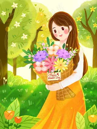 卡通手绘母亲节插画漫画素材