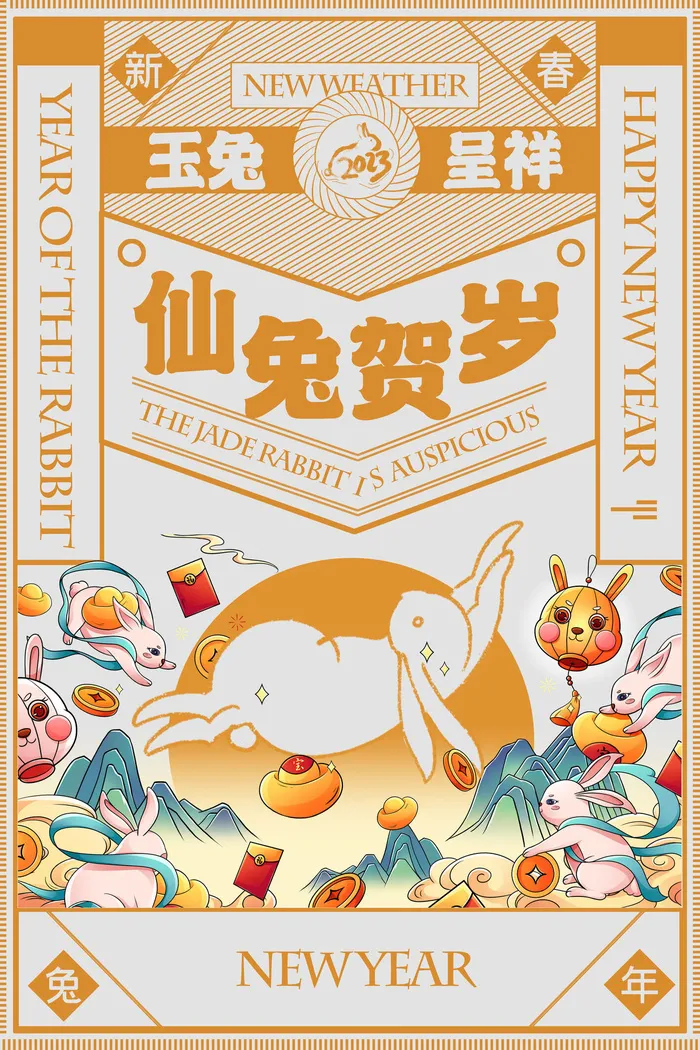 2023兔年新年春节海报psd模版下载
