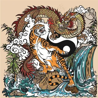龙虎相斗龙腾虎跃高清挂画壁纸高分辨率打印喷绘素材 龙虎相斗龙腾虎跃高清挂画壁纸高分辨率打印喷绘素材
