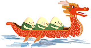 端午节卡通粽子小人划龙舟